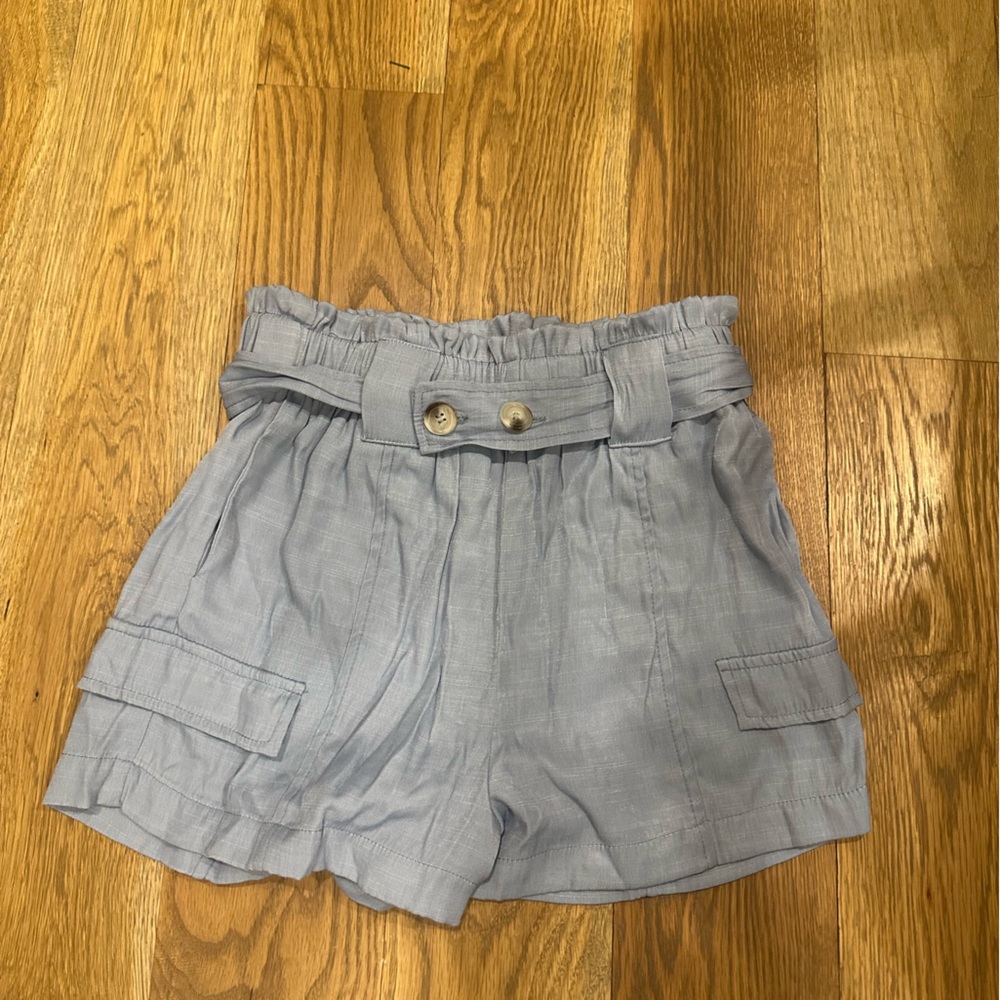 Le Lis Light Blue Paperbag Cargo Shorts with Belted Waist
